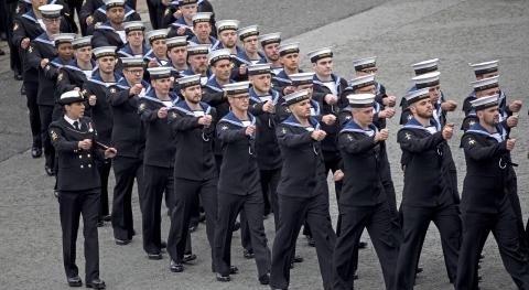 Troops marching in the streets on Armed Forces Day 2018