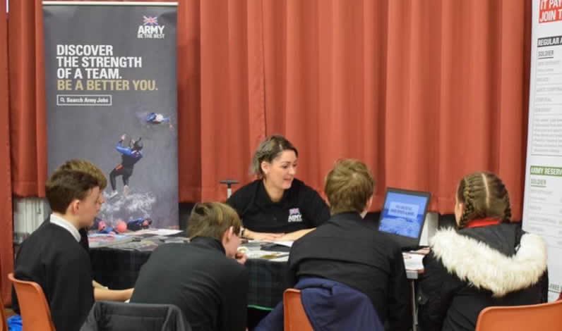 Army information stand in a school, Ayrshire