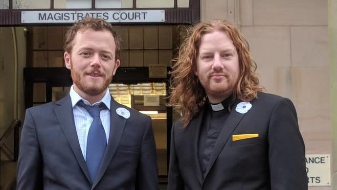 Sam Walton and Dan Woodhouse outside court