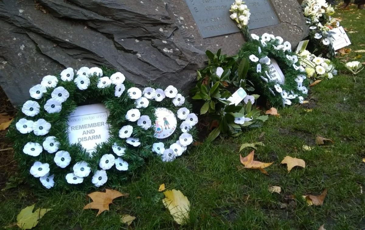 White poppy wreaths at the ceremony in London